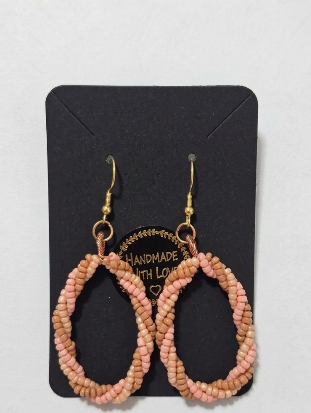 Handmade Pink, Champagne And Tan Twisted Seed Bead Hoop Earrings